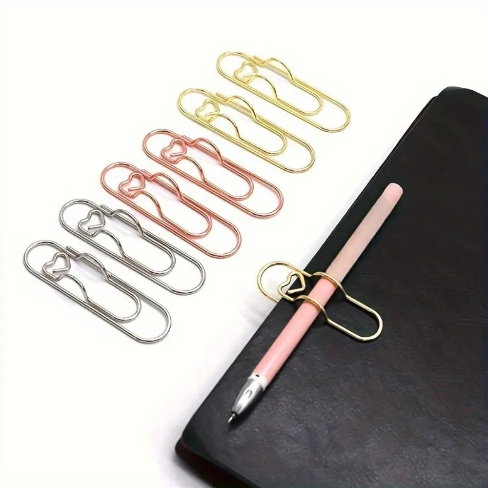 4Pcs Heart Shaped Pen Clips Multifunctional Notebook Pen Fixing Holder Paper Clip Buttons Office Stationery Accessories