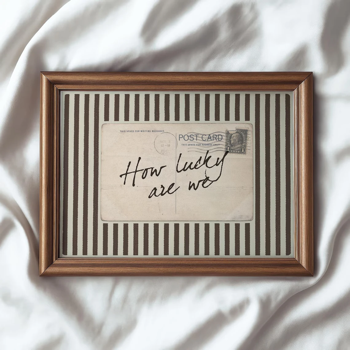 How Lucky Are We Wall Art Postcard Quote Canvas Prints Coquette Brown Striped Aesthetic Poster Old Money Sentimental Decoration