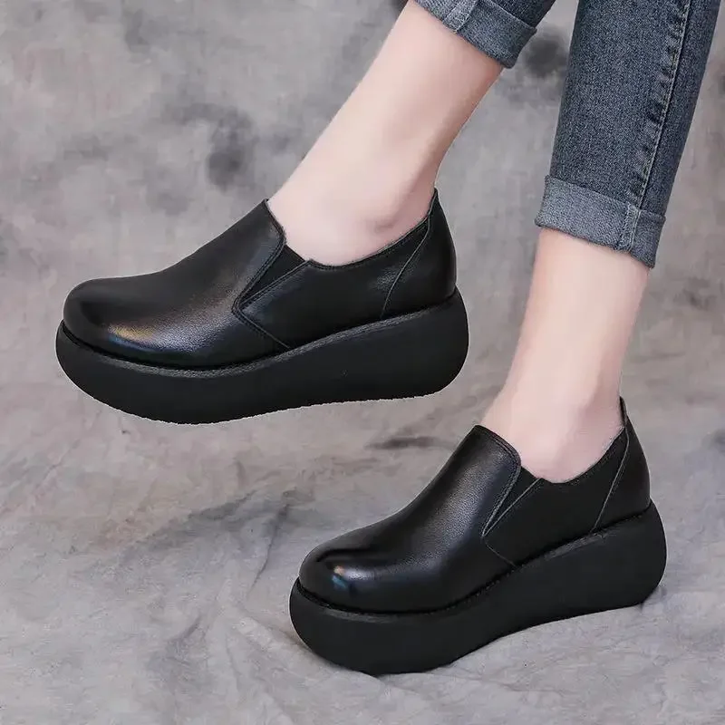 2023 leather Wedges Shoes loafer round toe platform Pumps slip on Leisure party office lady casual shoes