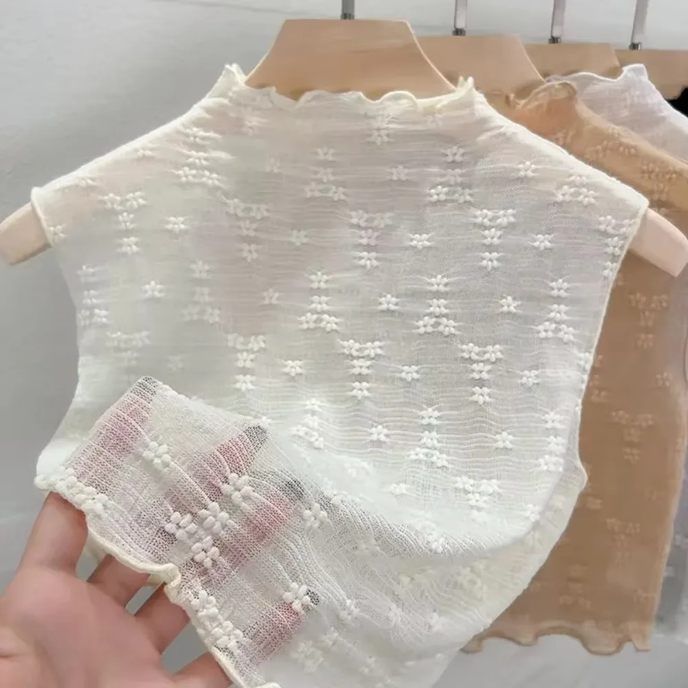 

Fashion Tender Lace Tanks French Style Casual Solid Hotsweet Crop Tops Detachable Slim Girlish All-match False Collar Women