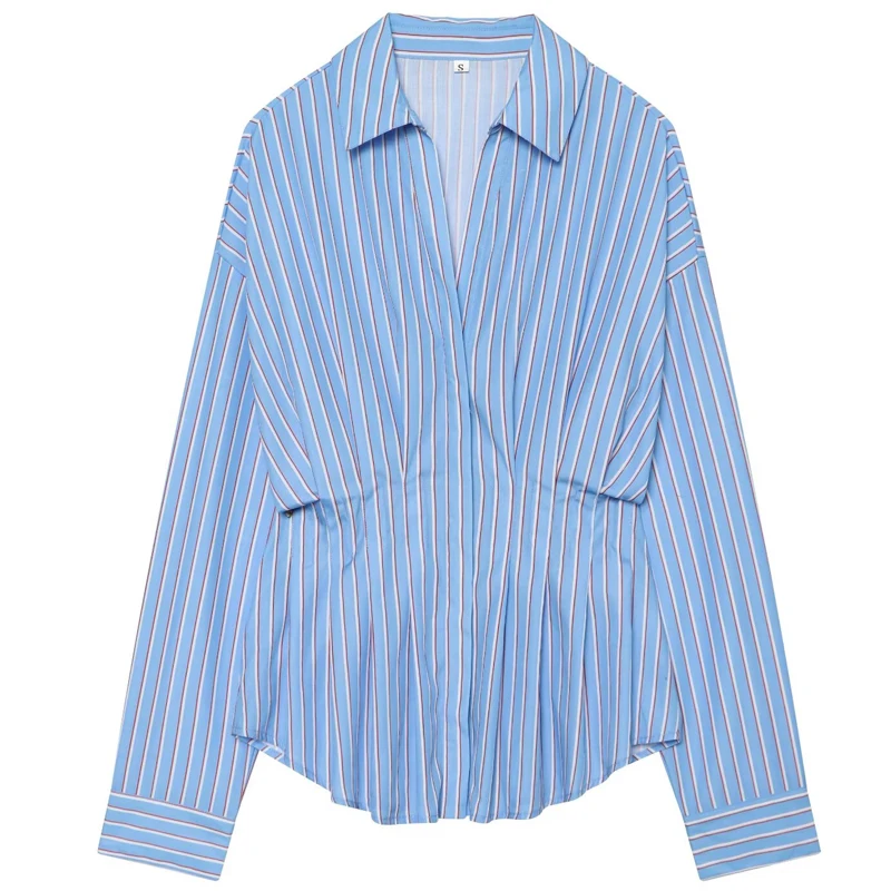 HXAO Women's Striped Shirt Blouse Long Sleeve Shirts For Woman Office Social Button Up Shirts Darts Commute Elegant Blouse