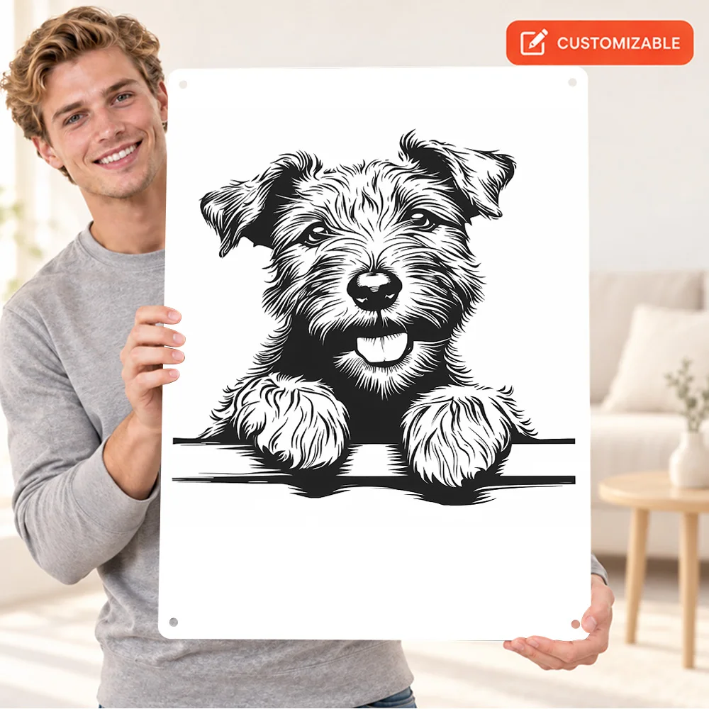 Black And White Wire Fox Terrier Illustration Printed Poster Retro Man Cave Wall Art Personalized Aluminum Metal Sign Fan Gift