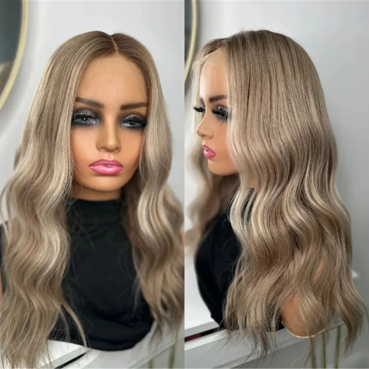 

Loose Deep Wave Hair Ash Brown Ombre High Quality Synthetic Lace Wig Balayage Heat Resistant Wigs Realistic Glueless Hairline