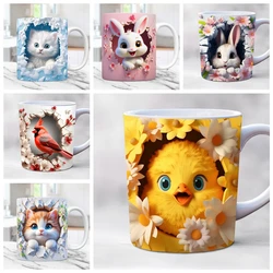 3D animal pictures ceramic mug 11oz kids milk cup children birthday gift mugs cat rabbit mug