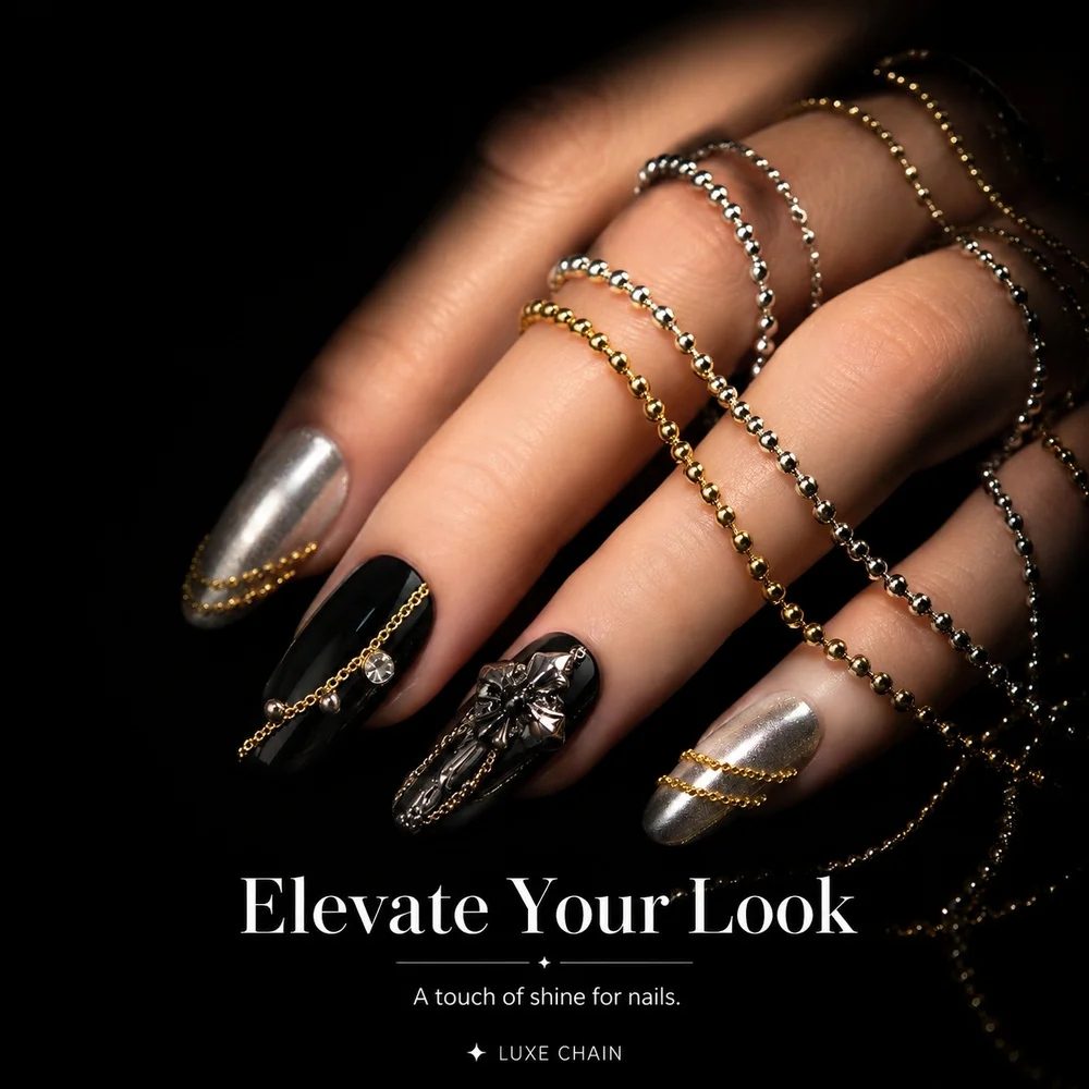 6Grids Gothic Street Style Nail Chain Charms Multi Color Metal Bead Chains DIY Salon Punk Manicure Ornaments
