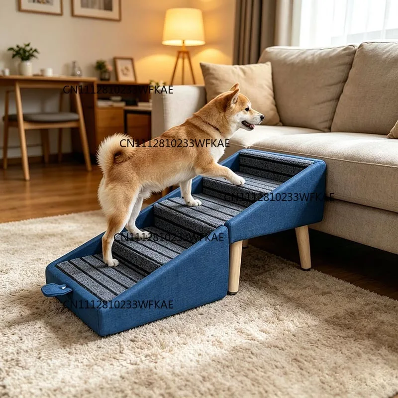 Solid wood dog ladder pet stairs ramp sofa cat dog pet auxiliary ladder human pet shared steps dual-purpose footstool