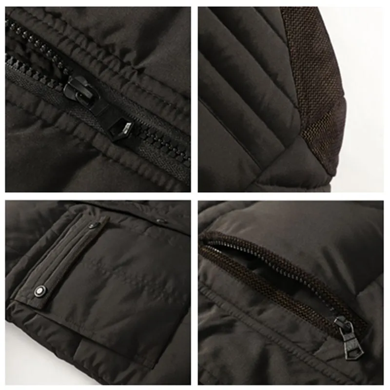 Parkas de bolso múltiplo masculino com colarinho de pele, sobretudo grosso de algodão, casacos quentes, outwear casual, plus size 5XL, inverno