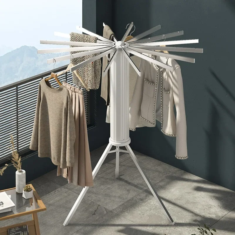 Octopus Clothesline with A Folding Pole and A Cool Balcony for Drying Blankets. Indoor Household Invisible Octopus Clothesline