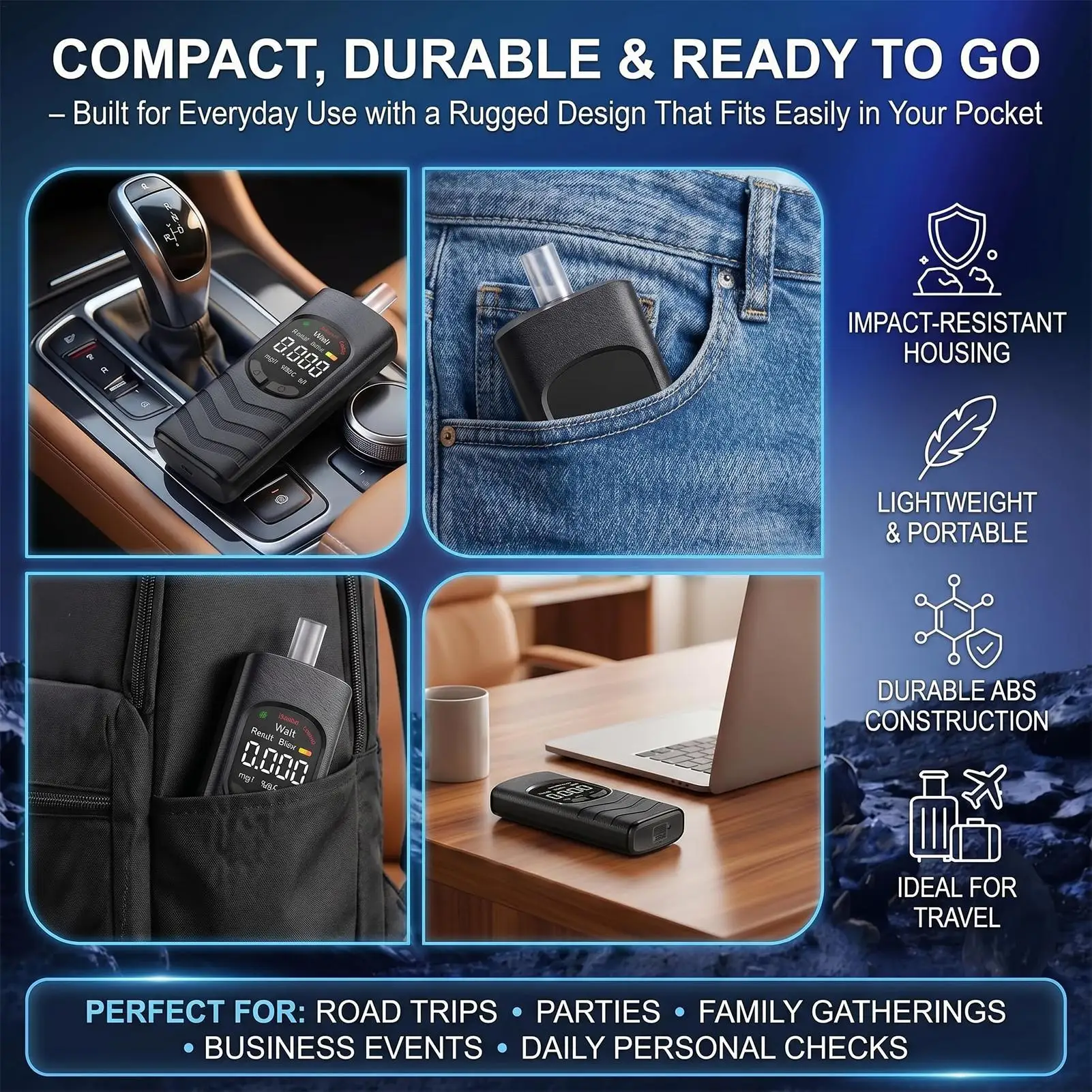 Portable Breathalyzer With 5 Mouthpieces Rechargeable Pocket Device Blood Alcohol Breathalyzer For Car Home Parties Drinking