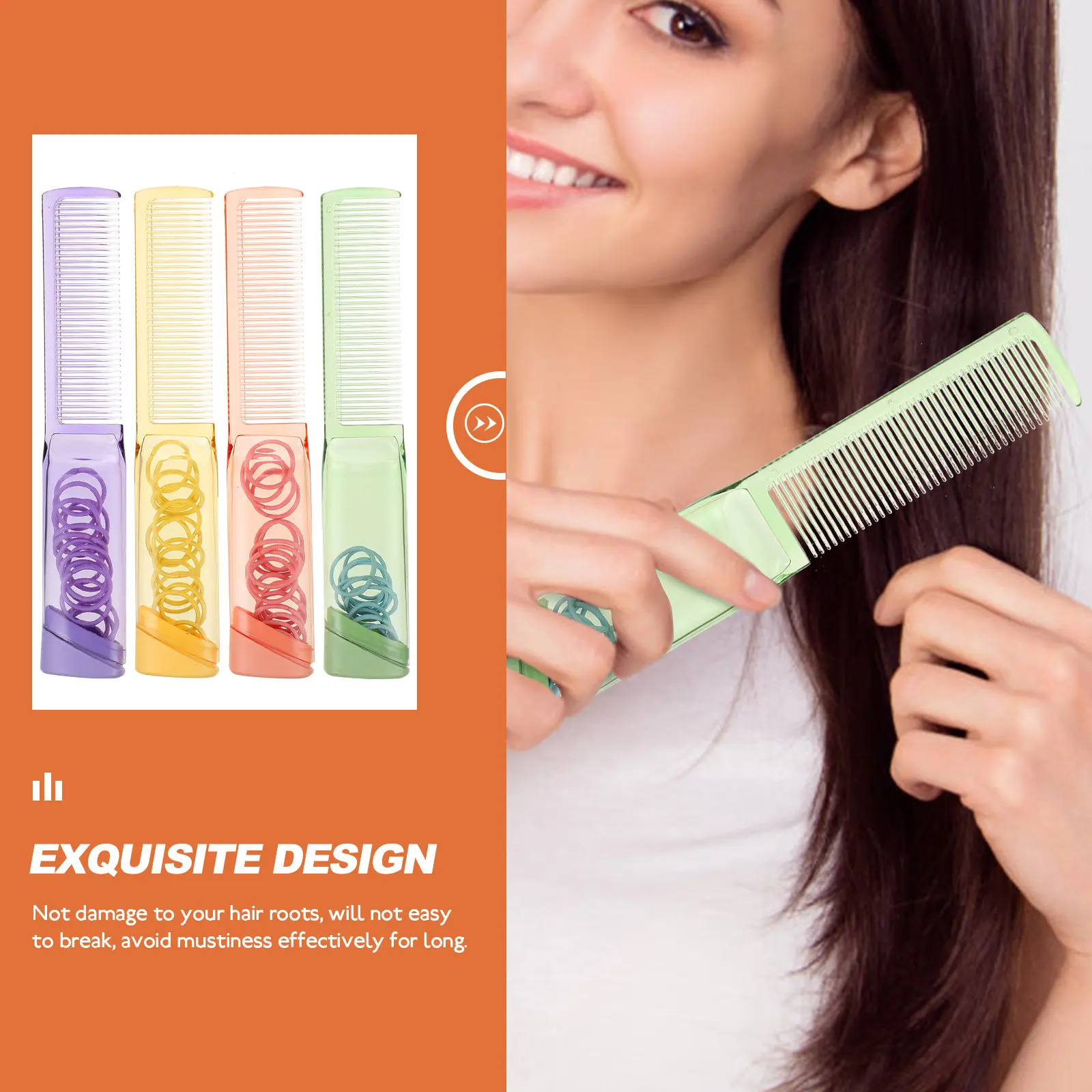 4Pcs Multi-Functional Hair Straightening Comb Anti-Static Smooth Hairstyle Detangling Tool with Storage Handle for Home Salon