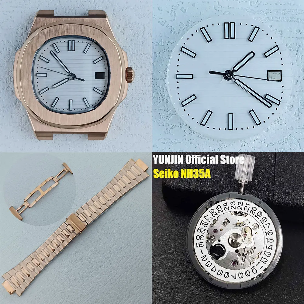 Часы из розового золота, 43 мм, модель NH35, подходит для движения NH35, из нержавеющей стали, с сапфировым стеклом, водонепроницаемость 10 бар, NH35A, черные