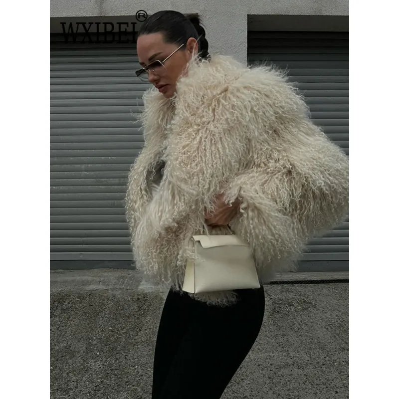 Elegant Furry Faux Fur Warm Short Coats Women Round Neck Long Sleeve Thickened Jacket 2024 Winter Lady High Street Outwear