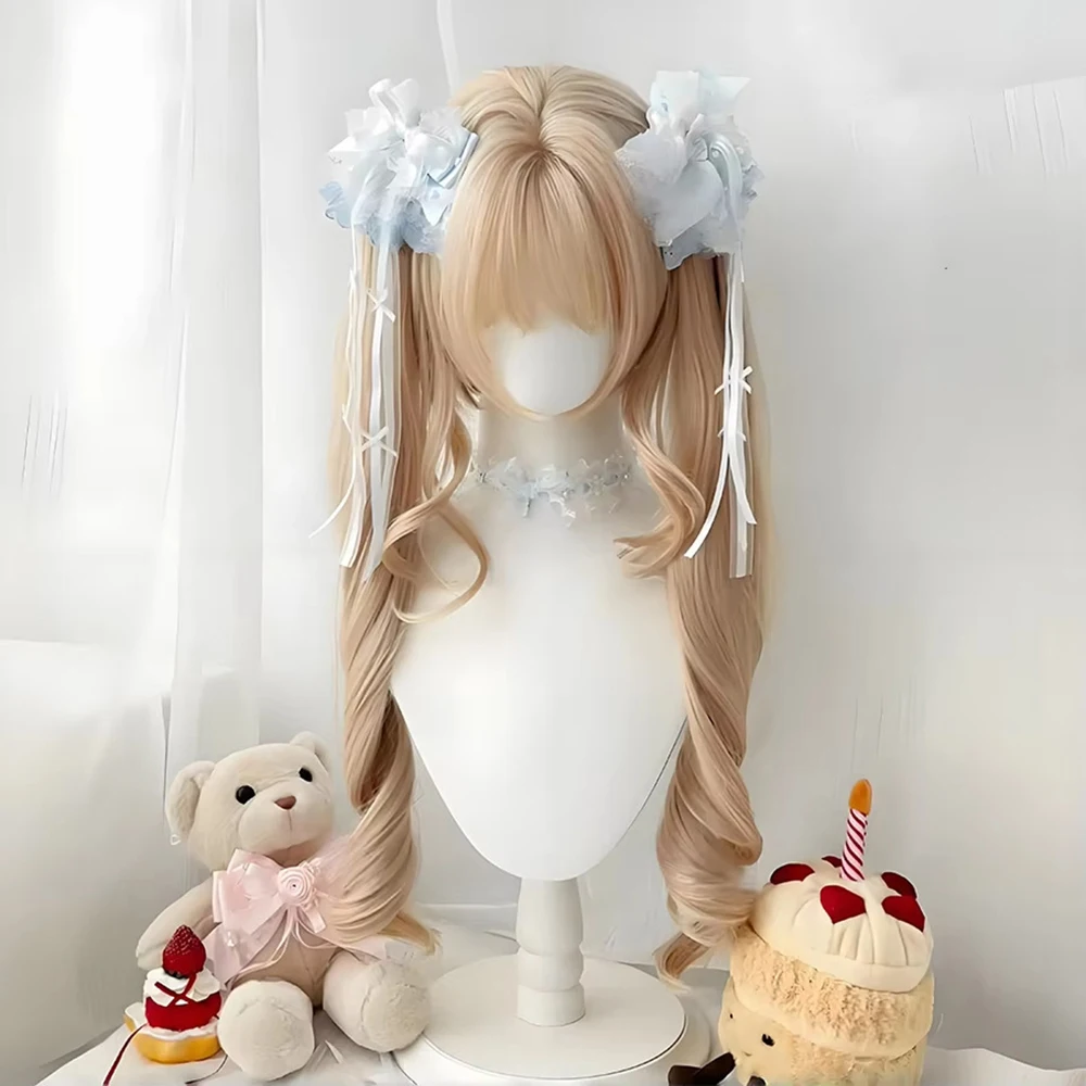ผมสังเคราะห์คอสเพลย์โรมันเคอร์ลี่พร้อมหน้าม้า หางม้าแบบถอดได้ เหมาะสำหรับวิกผมโลลิต้าสำหรับเล่นบทบาทสมมติในอนิเมะของผู้หญิงในชีวิตประจำวัน