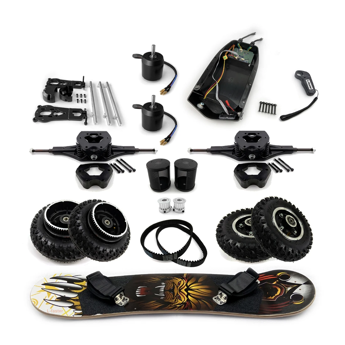 

Электрические лонгборды для взрослых, 36 В, 1650 Вт, двойные двигатели, 8-дюймовые внедорожные шины, комплект скейтборда