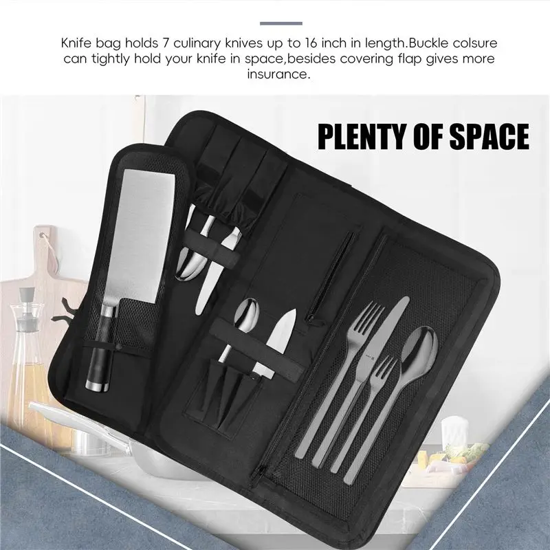 WESSLECO Chef Knife Bag Roll Bag Carry Case Bag Kitchen Cooking Portable Durable Storage Pockets
