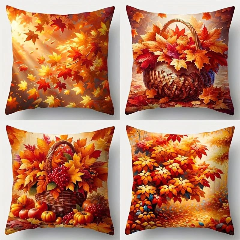 Home Decor Autumn Leaves Basket Decorative Pillow Covers Pattern Cushion Cover Suitable For Sofa Bedroom Car Pillow Cover