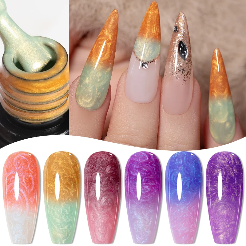 PUENTE 7.5ML Thermal Gel Nail Polish Temperature Color-Changing Glitter Shell Tread Nail Gel Soak Off UV Semi-Permanent Varnish