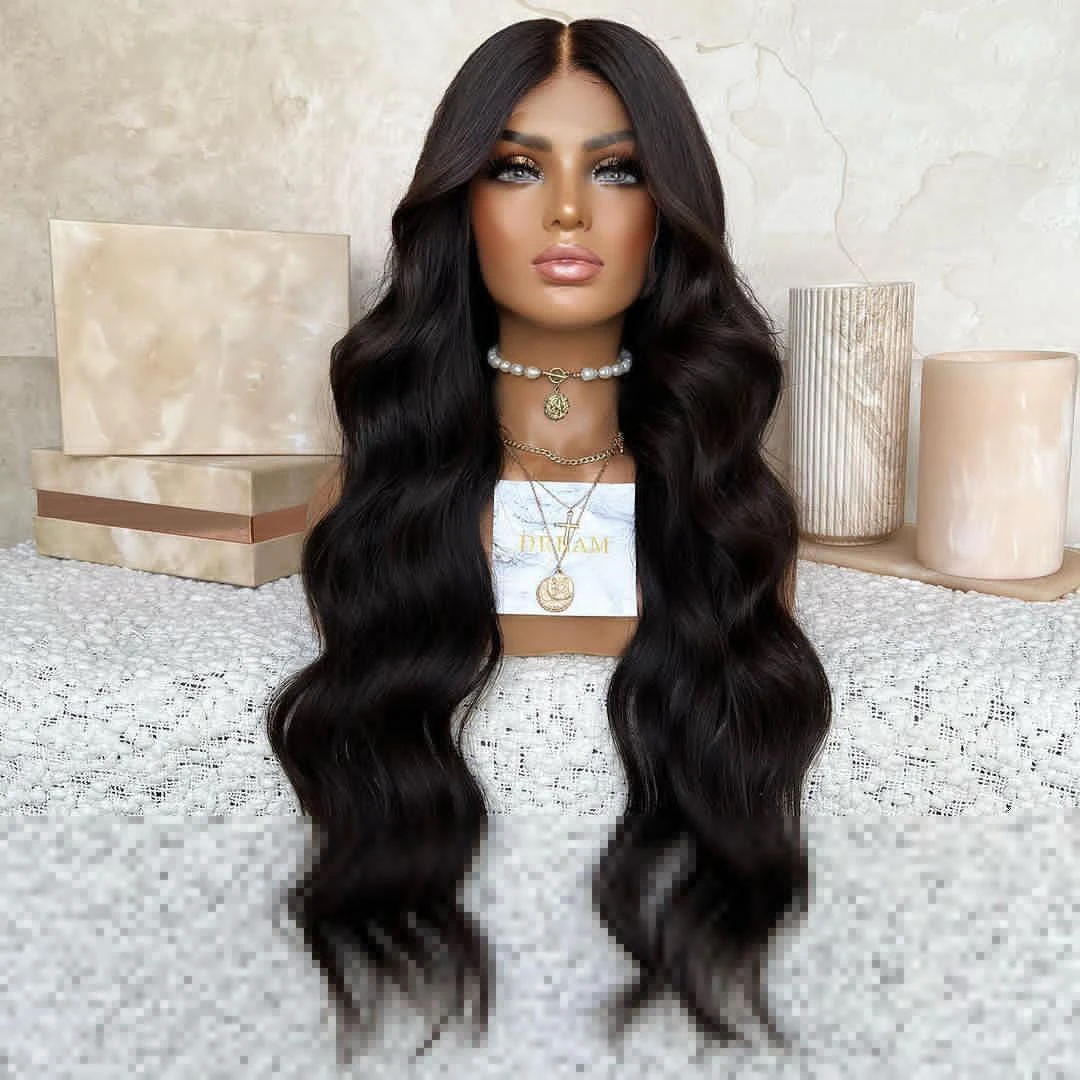 QW Body Wave Long Synthetic Lace Front Wig  Black Hair Lace Frontal Wigs for Women Heat Resistant Fiber Cosplay