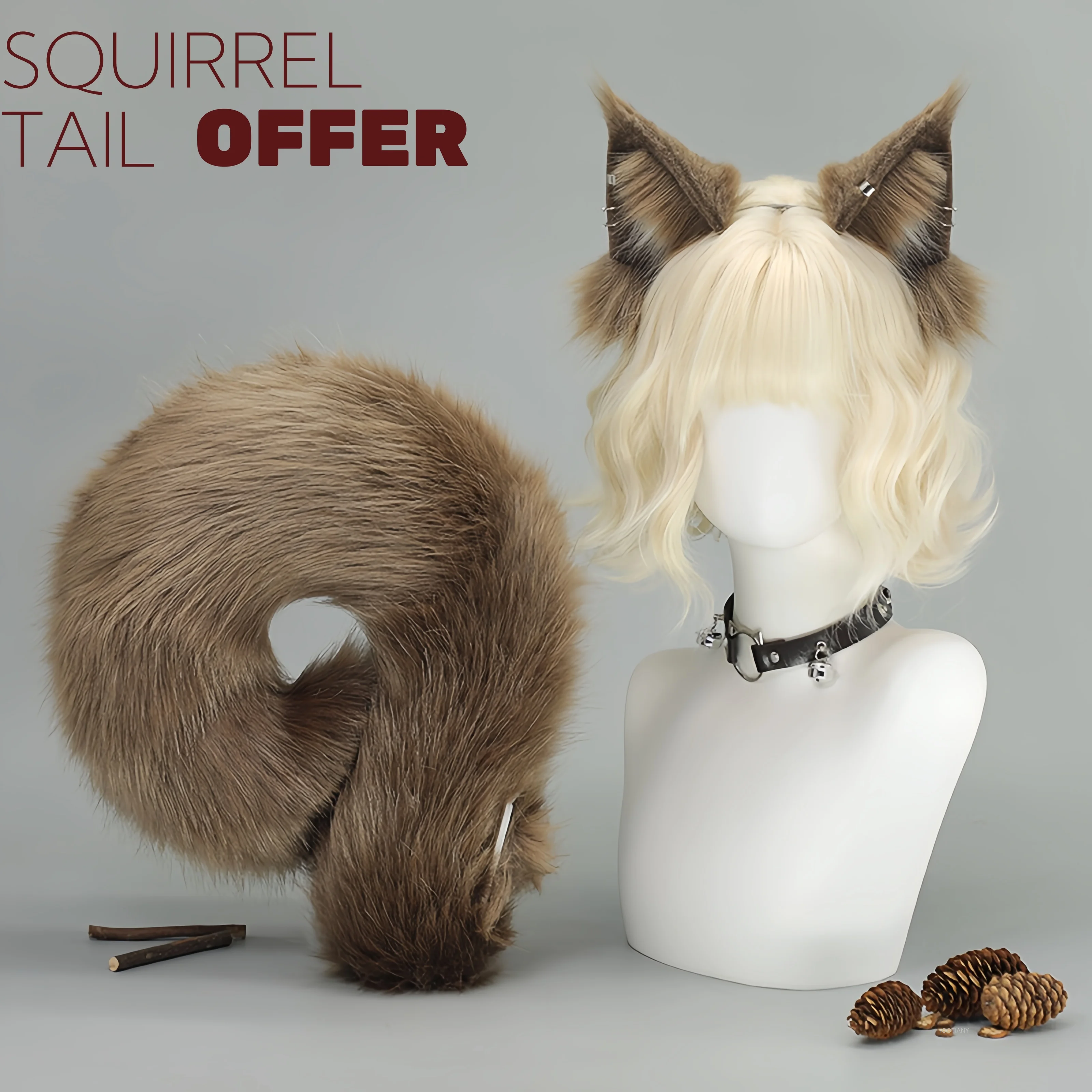 

New Halloween Animal Squirrel Ears Headband Nightclub Role Play Tail Party Costume Simulation Cute Animal Ears And Tail Suit