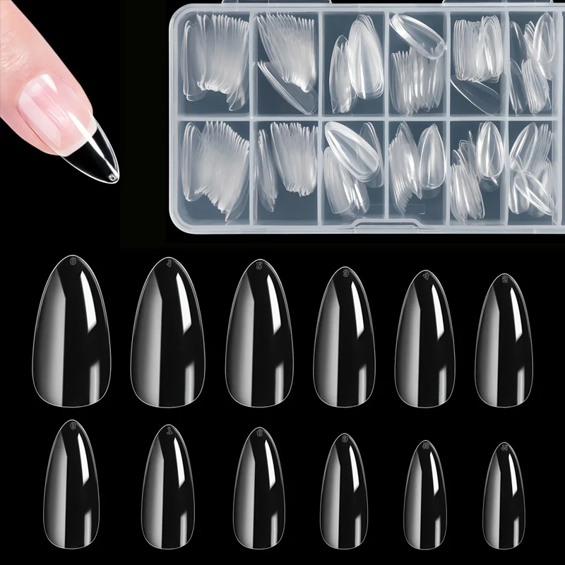 

240Pcs Almond False Nail Tips, Clear & Matte Soft Fake Nails, 12 Sizes Nail Extension for Home DIY & Salon Manicure