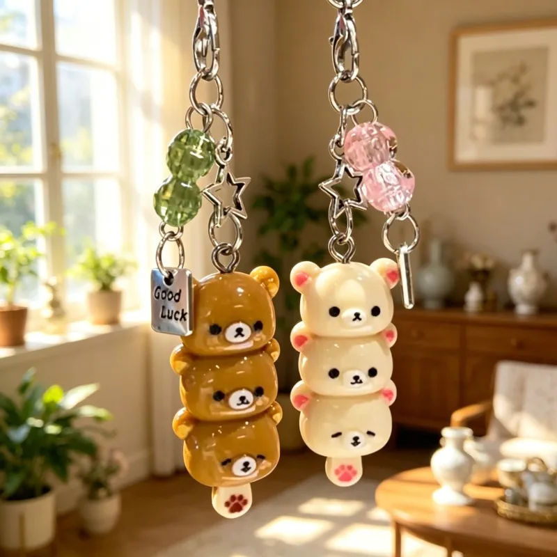 Kawaii Rilakkuma Inspired Stack Bear Keychain, Resin Pendant Bag Charm, Lovely Gift for Girls & Anime Lovers--