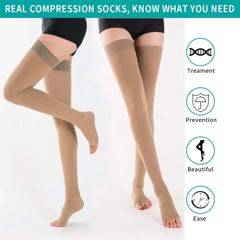 Compression Stockings Firm Support 20-30 mmHg Medical Gradient Compression Socks with Silicone Band for Women Medical Treatment