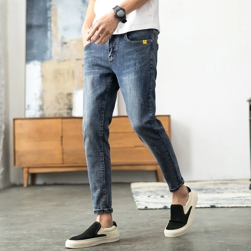 Quần Jean Denim Nam Quần Mùa Hè 2022 Hàn Quốc Đẹp Trai Cổ Tất Cả Trận Đấu Căng Thanh Thiếu Niên Nam Da Bò Mỏng Phù Hợp quần Bút Chì