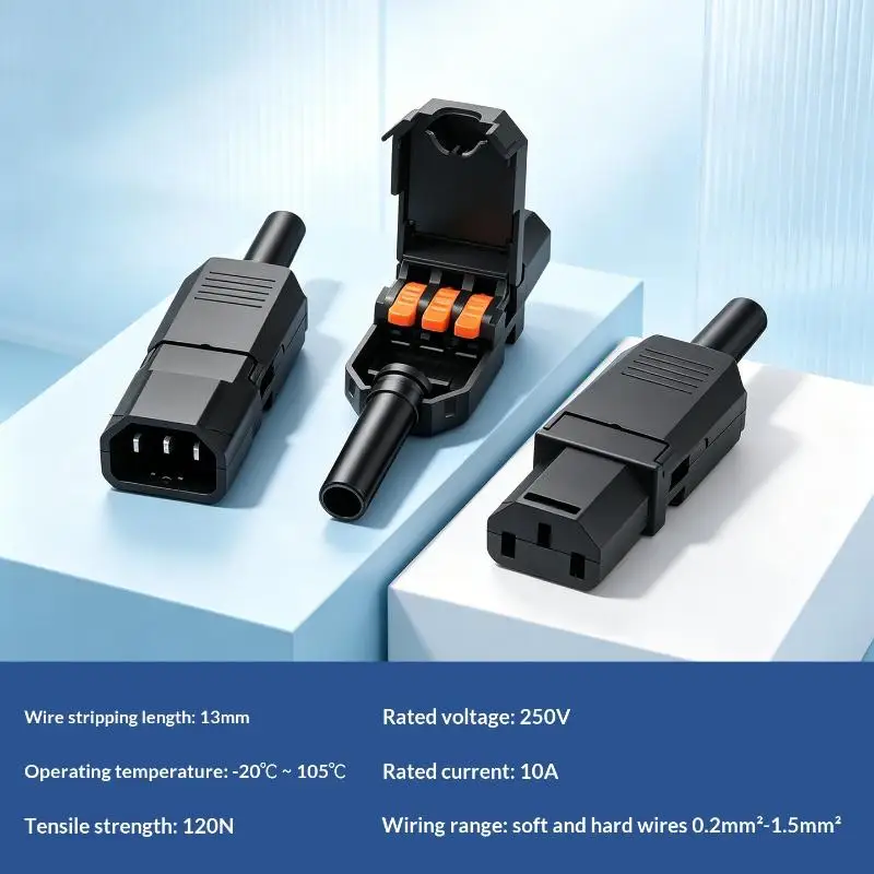 1Pcs Female Male Rewirable Power Connectors Quick Wiring AC Power Socket Replacement IEC 320 C14 C13 Plug Adapter AC Sockets