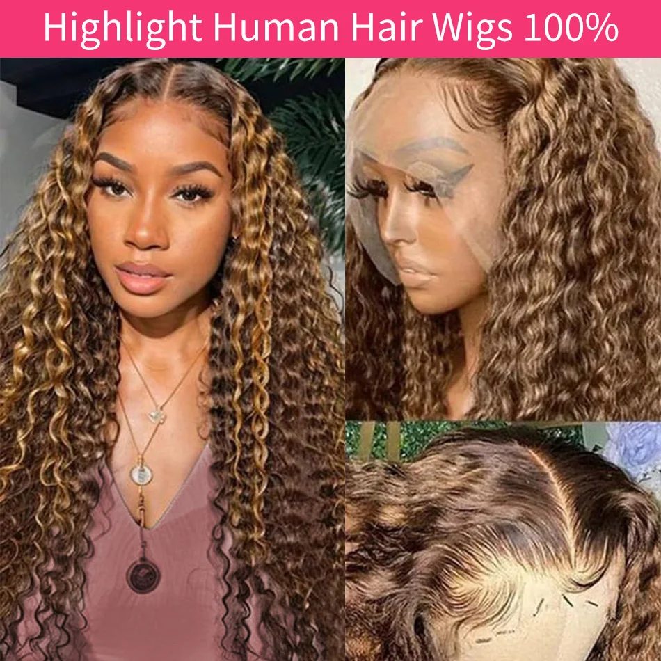 427 Resaltado Peluca Ombre Cabello humano 13X6 Hd Pelucas frontales de encaje Rubio miel 360 Peluca llena de encaje Pelucas de cabello humano de onda profunda 30 32 pulgadas