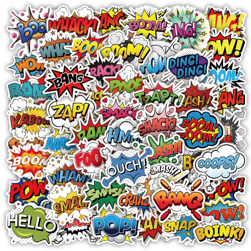 

10/30/50/100pcs Funny Slogan BAM POW WOW Motivational phrase Stickers for Phone Laptop Helmet Cartoon Waterproof Classic Sticker