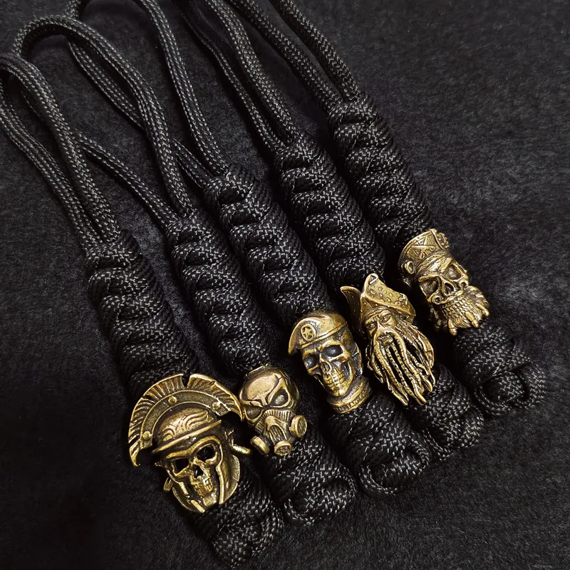 Paracord-cordón de cuentas de latón con cabeza de Calavera, colgante DIY EDC, herramienta para exteriores, paraguas, cuerda tejida, cuchillo,