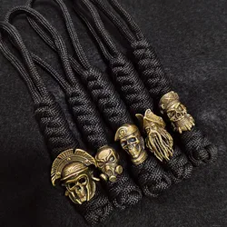 Paracord-cordón de cuentas de latón con cabeza de Calavera, colgante DIY EDC, herramienta para exteriores, paraguas, cuerda tejida, cuchillo, accesorios de dijes