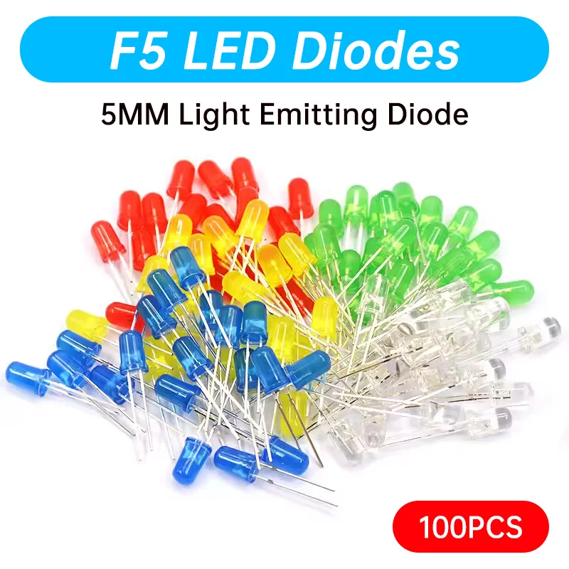 100 pcs/lot F5 LED Diode 5MM Assorted Kit White Green Red Blue Yellow Orange Pink Purple Warm White DIY Kit Light Emitting Diode