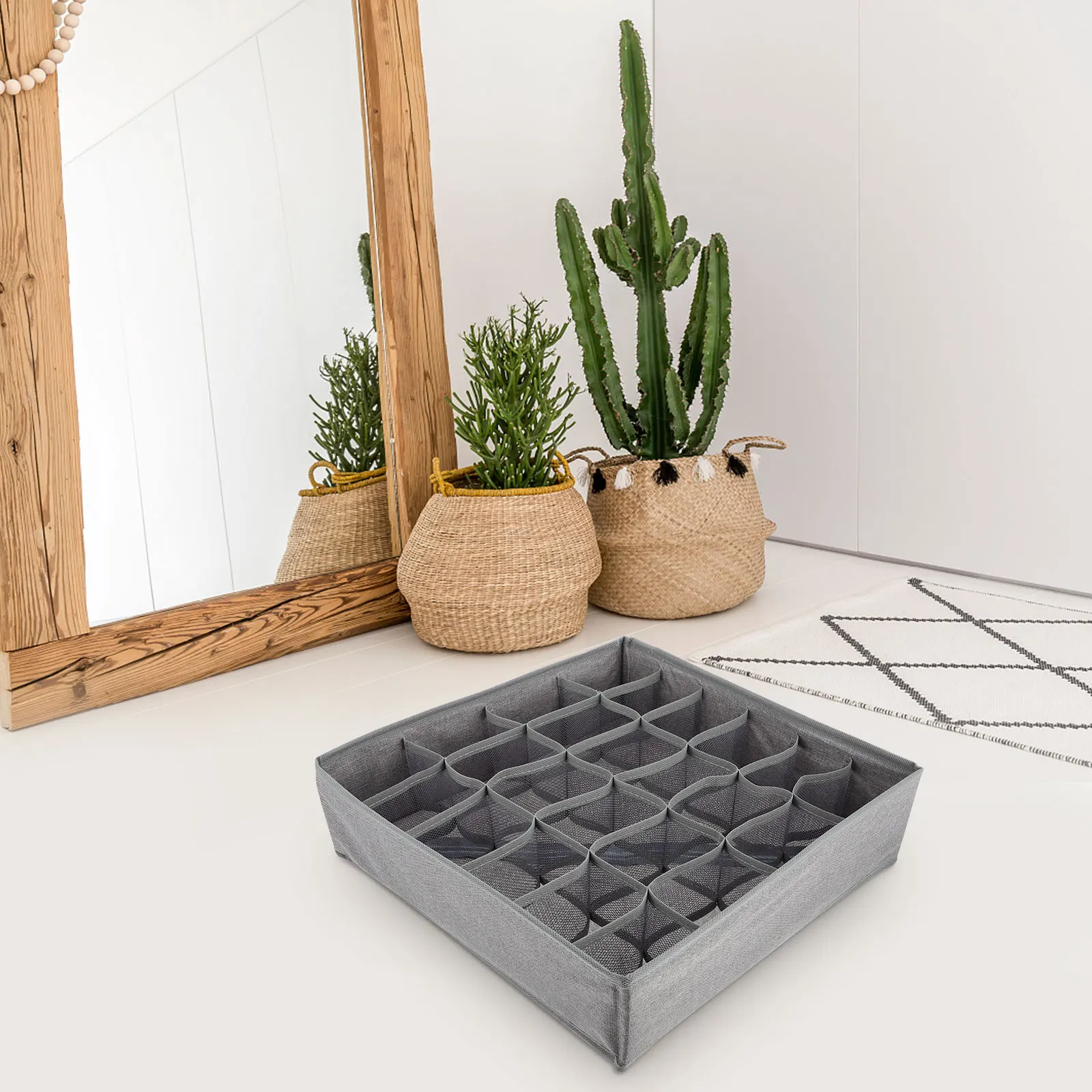 

2Pcs Underwear Organizer Heavy Duty Storage Box with Dividers for Bra Underpants Socks Accessories Closet Bathroom