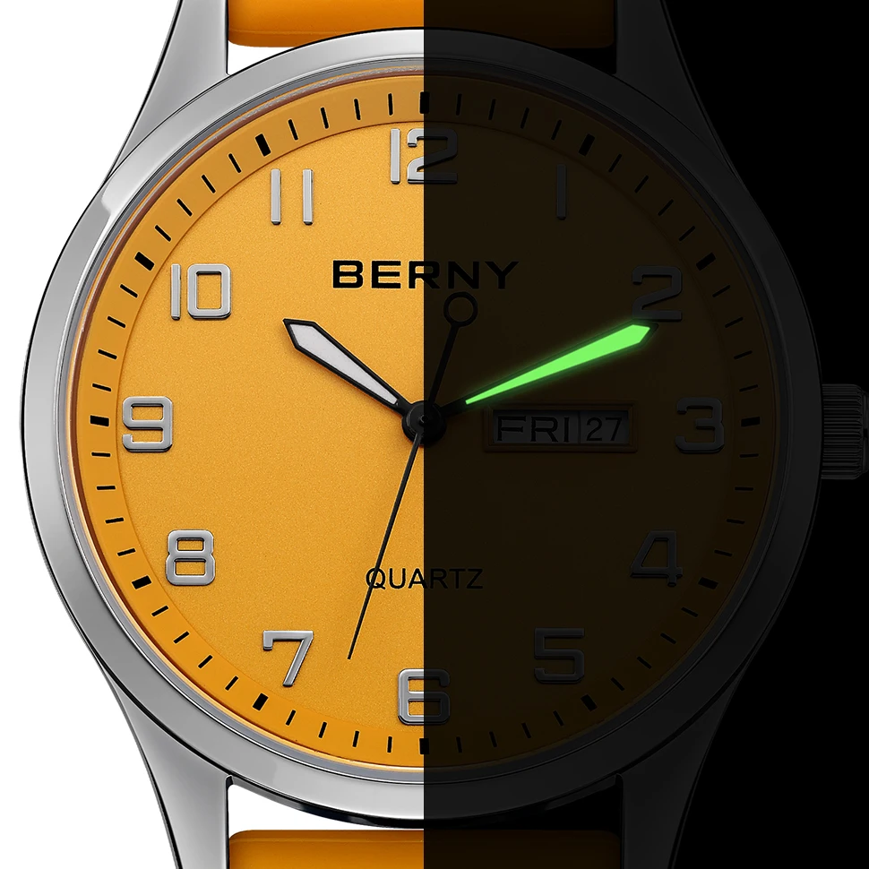 BERNY Uhren für Herren, Quarz, lässig, Sport, Herrenuhren, weiches Silikonarmband, großes Zifferblatt, Kalenderwoche, leicht ablesbare Armbanduhr – Detail 14