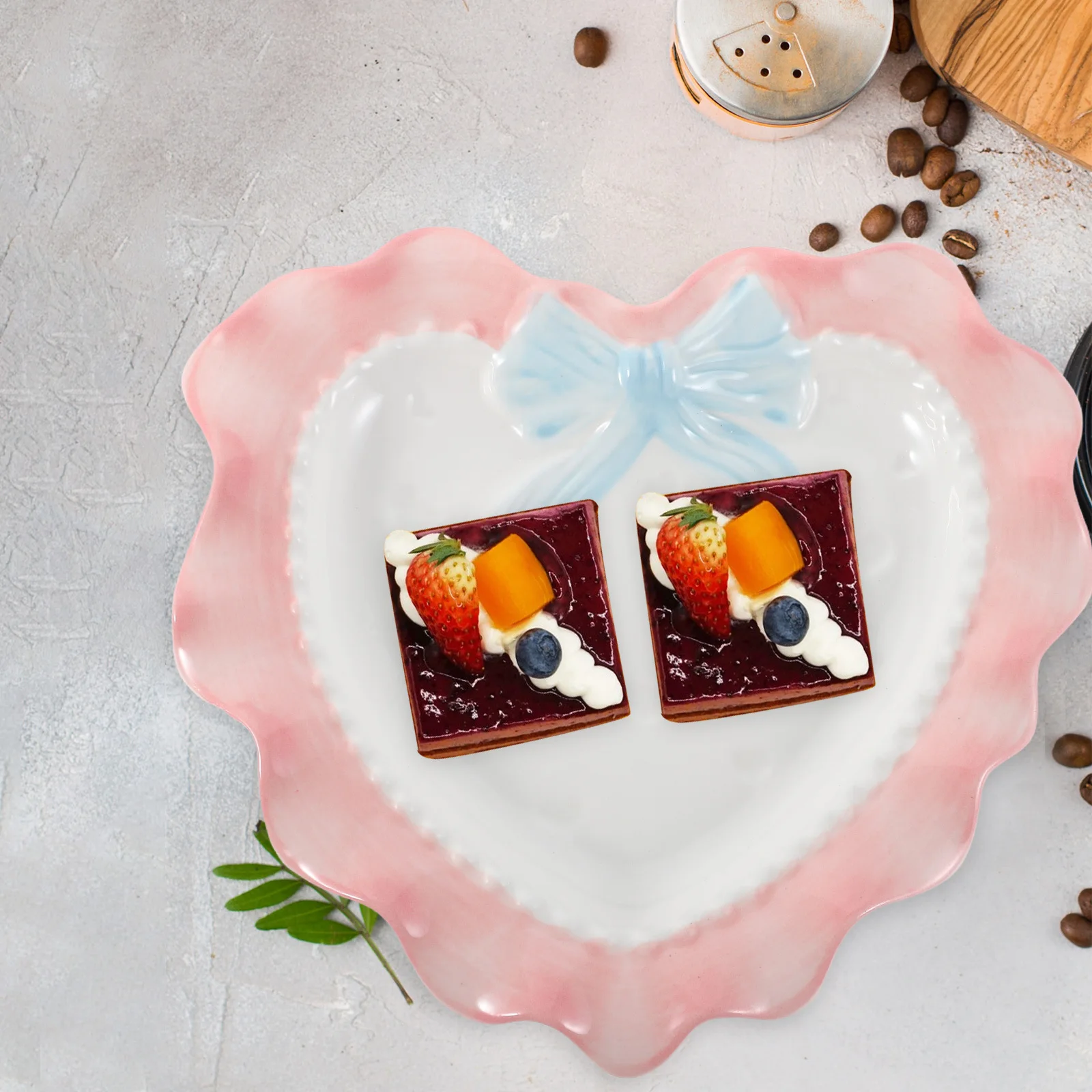 

Heart Shaped Ceramic Plate Creative Dessert Fruit Snack Cake Display Tray Decorative Serving Dish Valentines Day Wedding Party