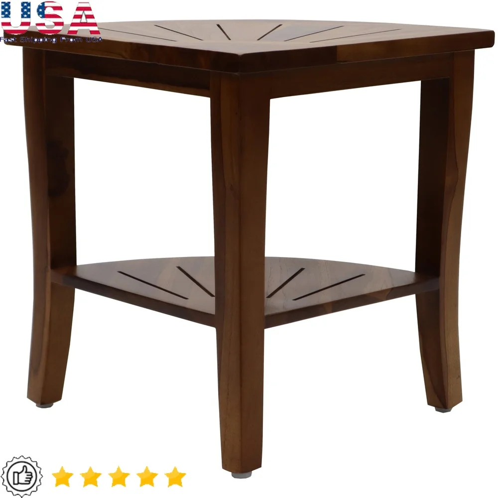 

Teak Corner Shower Bench Shaving Seat Natural Wood Under Seat Storage Spa Meditation Durable Rustic Accent Furniture