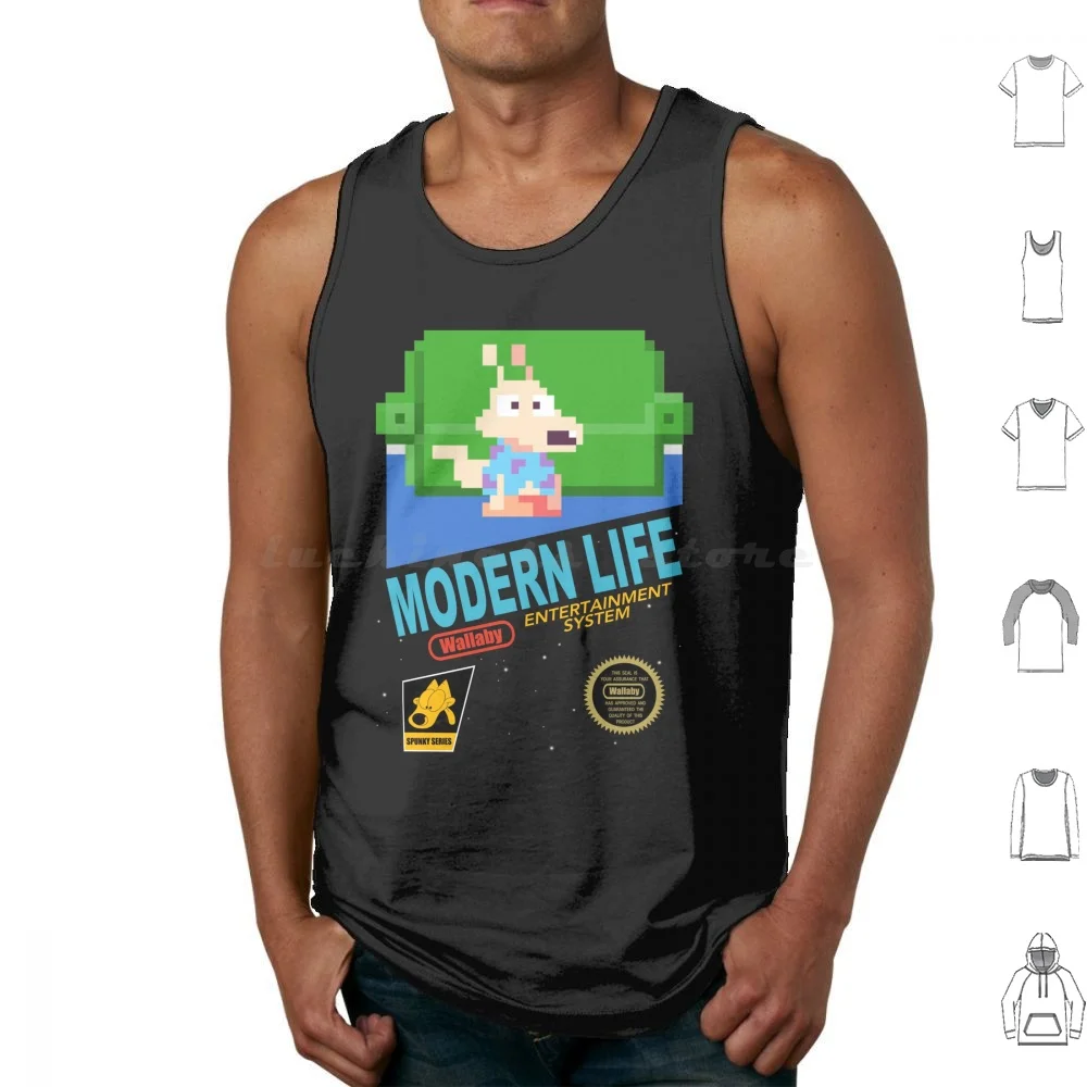 Camisetas sin mangas de vida moderna, chaleco sin mangas para videojuegos, caja de videojuegos Retro, arte, cultura Pop, rocas de los años 90, vida moderna, Mashup Crossover