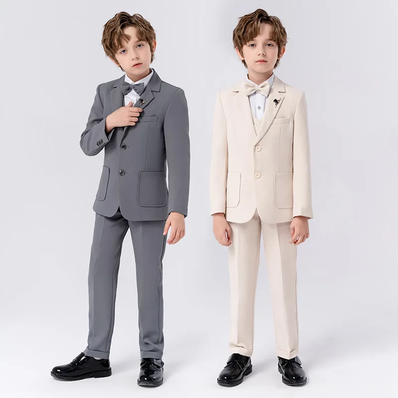 Children Wedding Suit Formal Beige Piano Party Suits For Kids Boys Elegant Suit For 2-14Y Teenager Boys Boys Suits Outfits Set