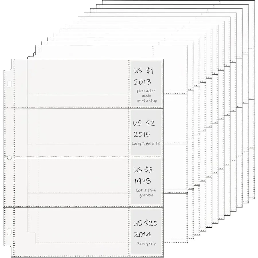 24 pçs 4 bolso currey mangas para 3 anel fichário claro currey álbum bill mangas holde coleção pasta folha de plástico protector