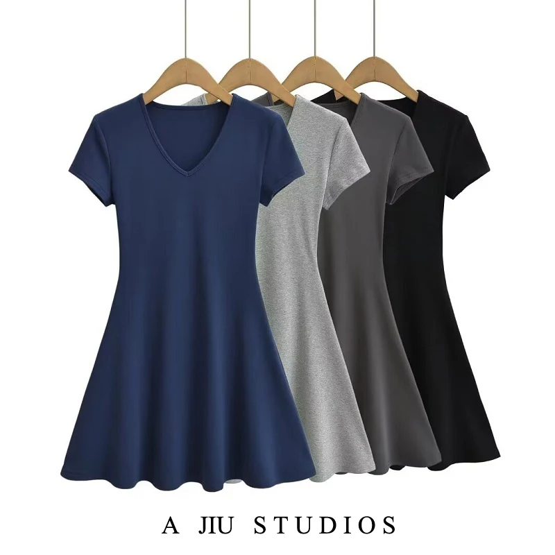 

American Sle Spicy Girl College Sle с V-образным вырезом на талии ort Sve Dr Женская летняя эластичная спортивная одежда трапециевидной формы для похудения...