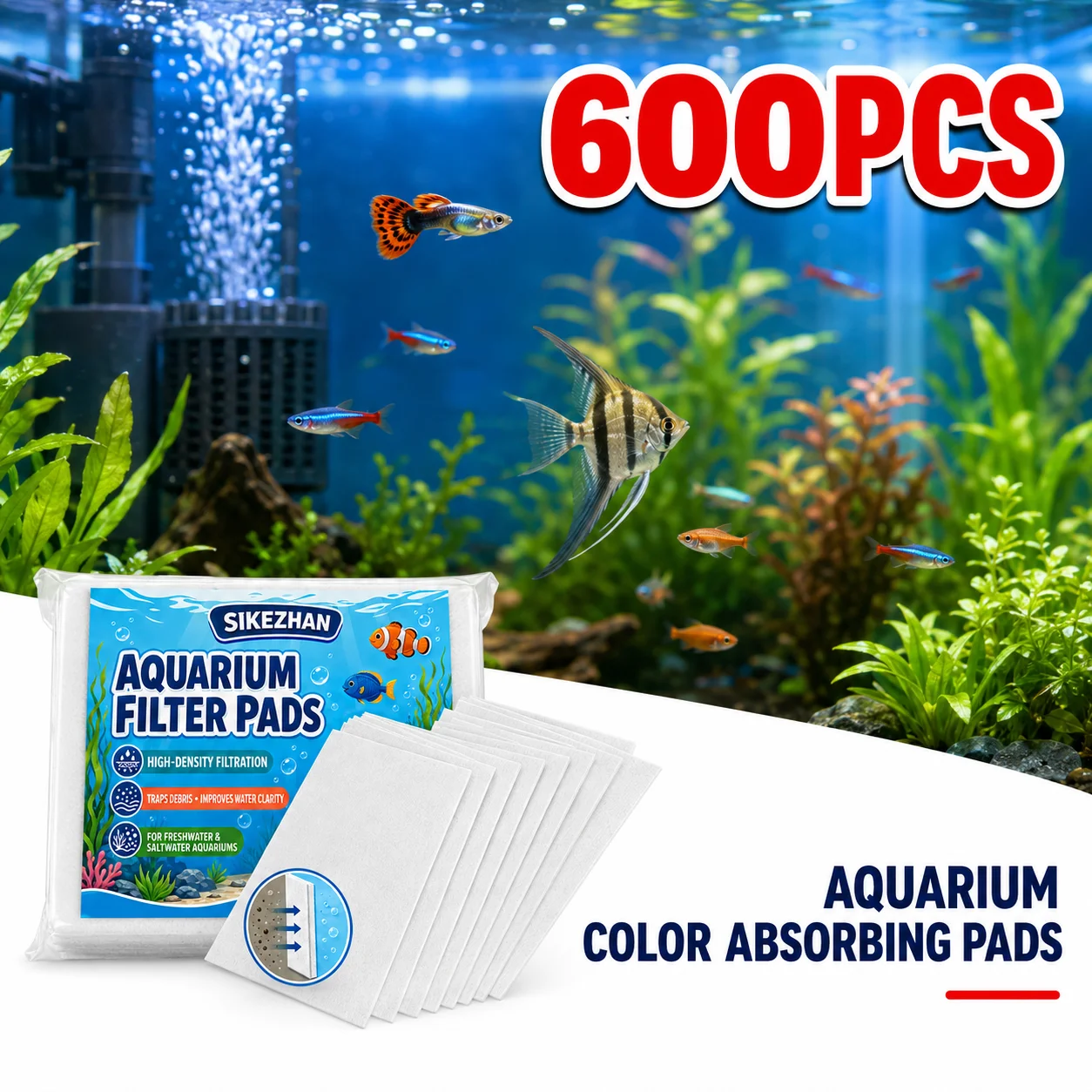Professional Aquarium Filter Pads SIKEZHAN, High-Density Water Clarifying Absorb Sheets for Fish Tank Debris Trapping Devices