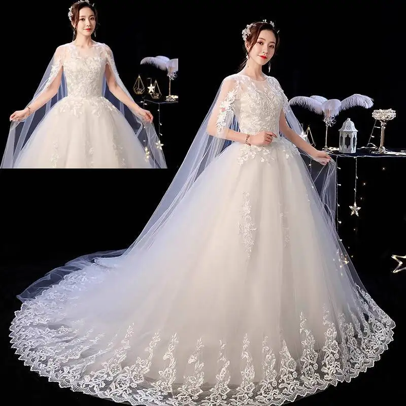 

2025 New Style With Train, Elegant Bride, Simple Forest Style, Super Fairy Dreamy, Petite Korean Version, Off-shoulder Wedding