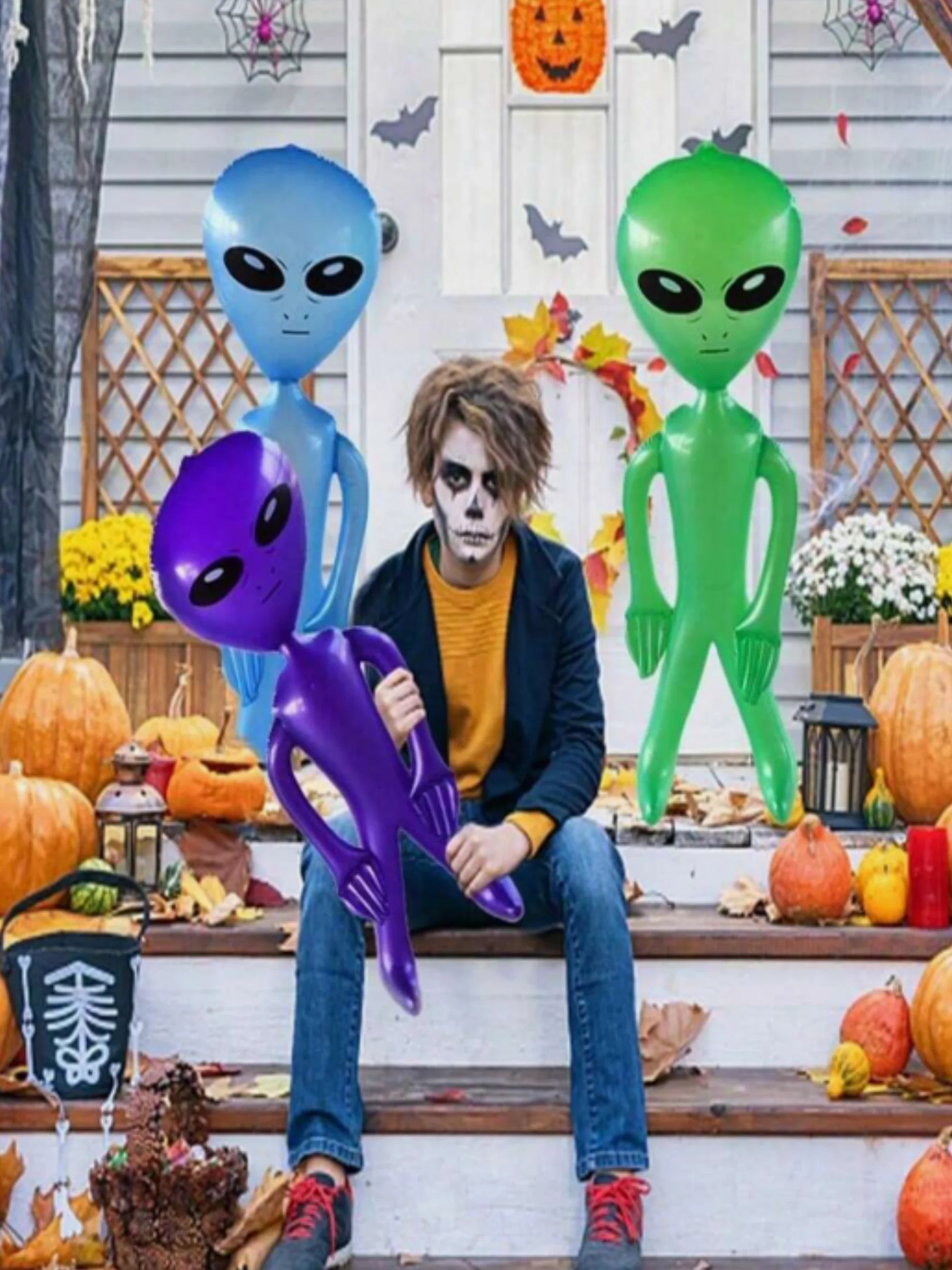 TYFYO 1pc 63/33 pulgadas decoraciones alienígenas inflables, globos alienígenas inflables para fiesta en la piscina, cumpleaños, Halloween