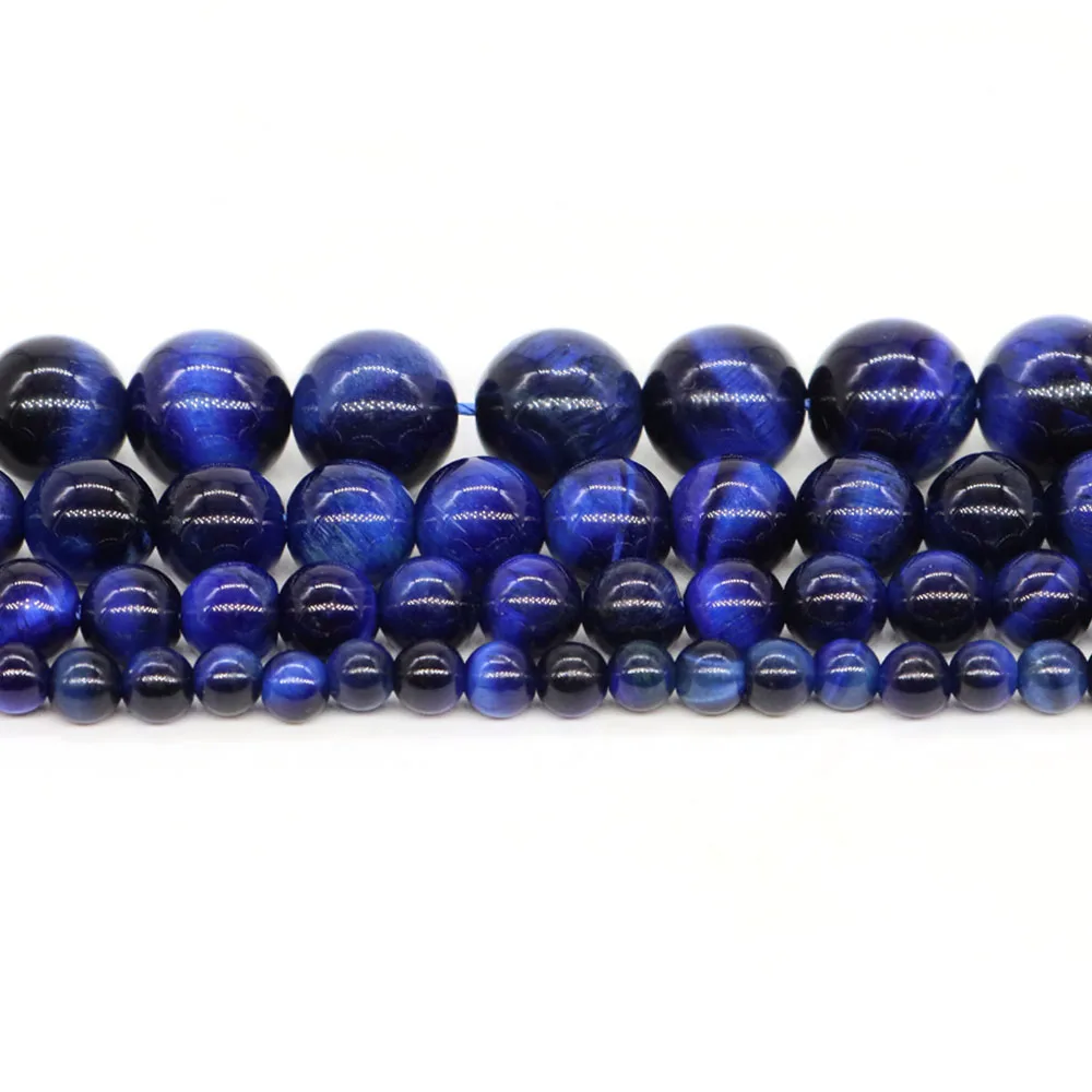 4/6/8/10mm Blue Tiger Eye With Hole Natural Stone Healing Crystal Loose Spacer Gem for Jewelry Making DIY Handicraft Accessories