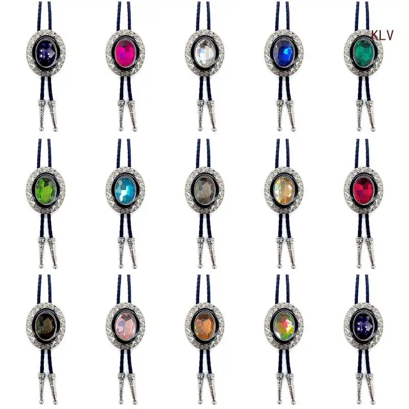 Traditional Bolo Tie for Women Men Vintage Crystal Pendant Necktie Western Cowboy Rope Necklace Tie Concert Shirt Tie