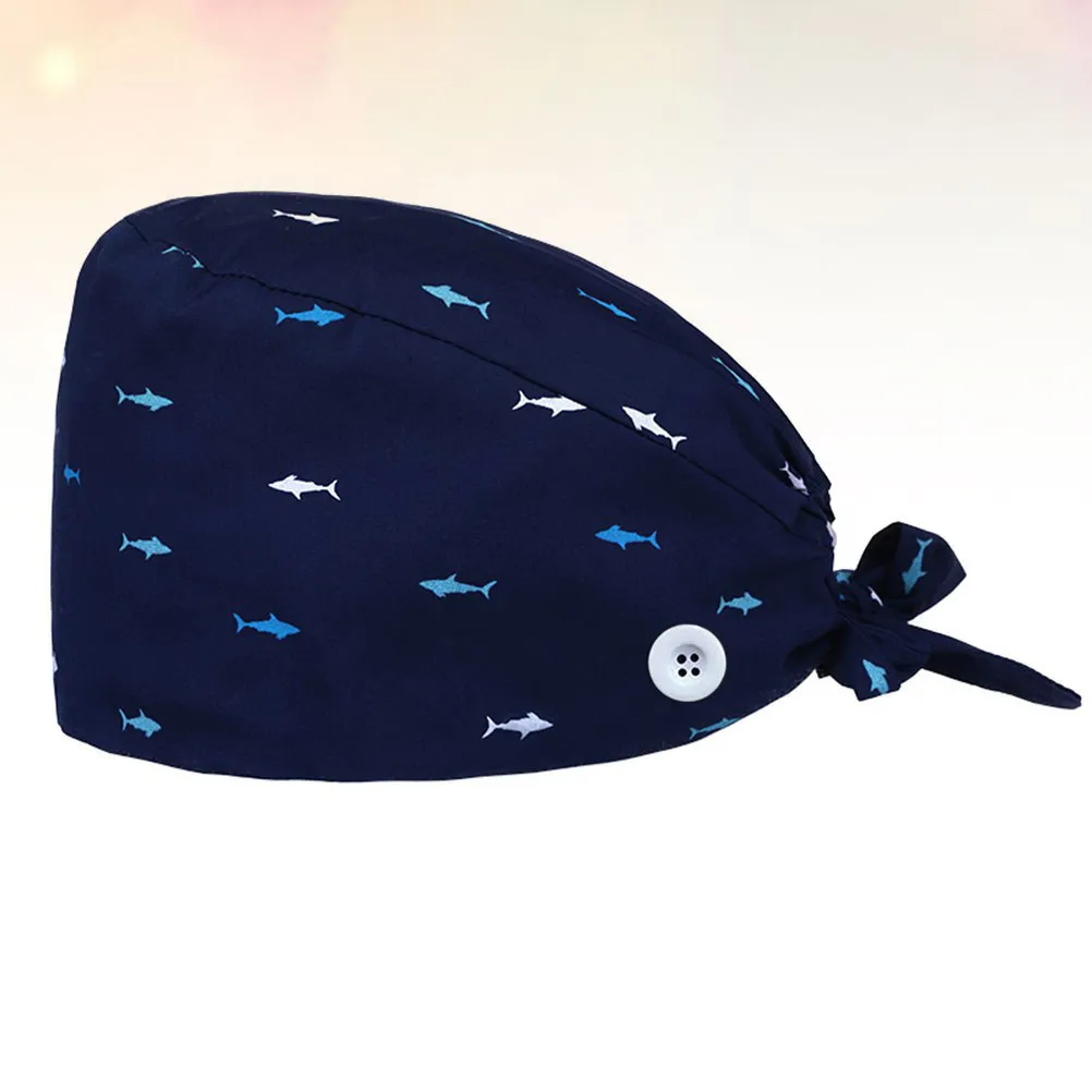 

1Pcs Anti-Pressure Surgical Cap Shark Printed Breathable Sweat-Absorption Working Hat Adjustable Button Hairdresser Dentist