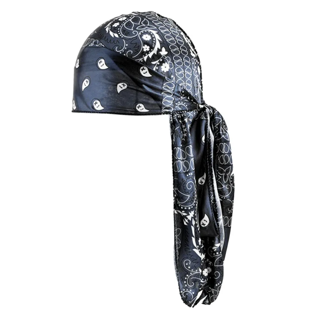 AliExpress NONE New Amoeba Print Silky Durag Bandanas for Men Long Tail Pirate Cap Waves do doo du rag Turban Outdoor Cycling Breathable Hat