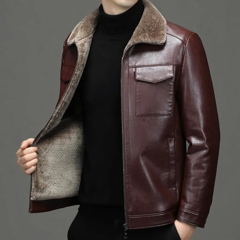 

2023 Autumn and Winter Men's Microfiber Leather Coat Plush Thickened Fur One Men's Coat Business Casual Jacket