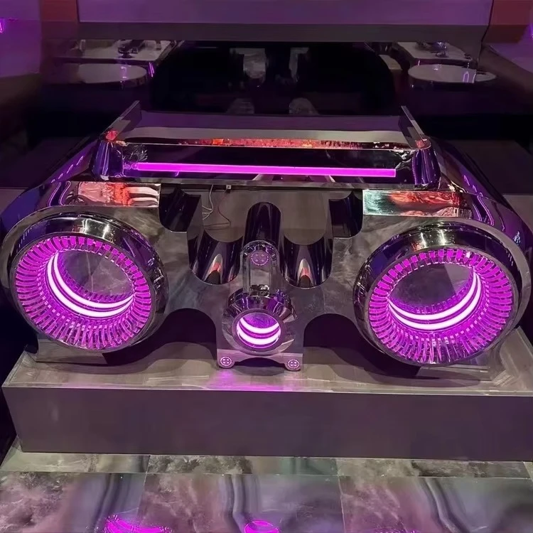 

Gloss Mirror Effect Stainless Steel Bar DJ Booth Nightclub & KTV Glass Metal Tables for Nightclub and Karaoke Room